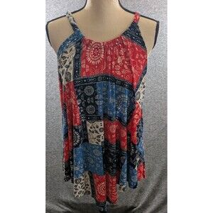 Cato Women's Patchwork Boho Hanky Hem Sleeveless Top Multicolor Print Size 22/24